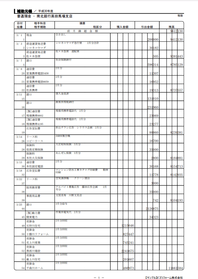 預金出納帳