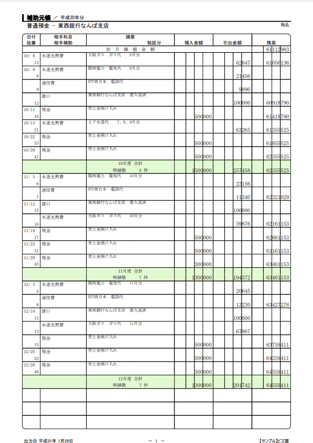 預金出納帳