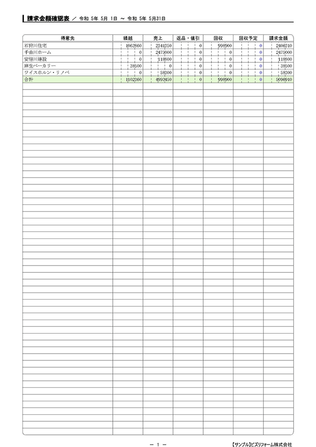 請求金額確認表