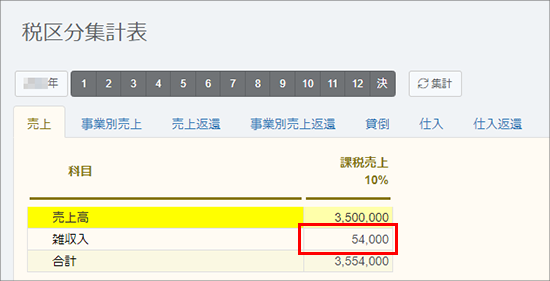 税区分集計表画面